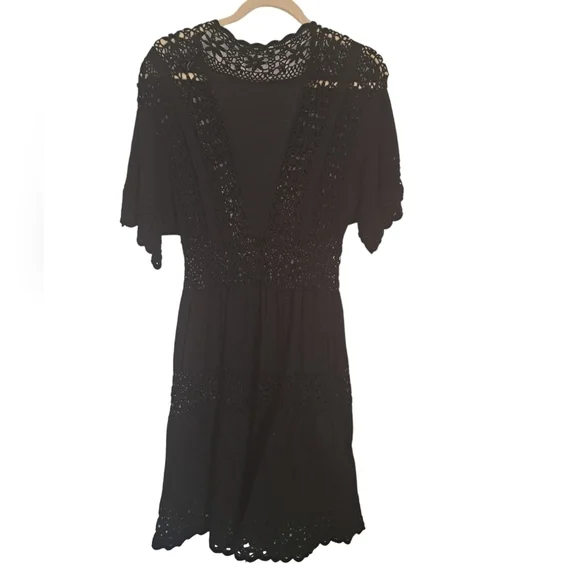 NANETTE LEPORE black cotton crochet knit cut out short sleeve cover up dress M - Picture 9 of 10